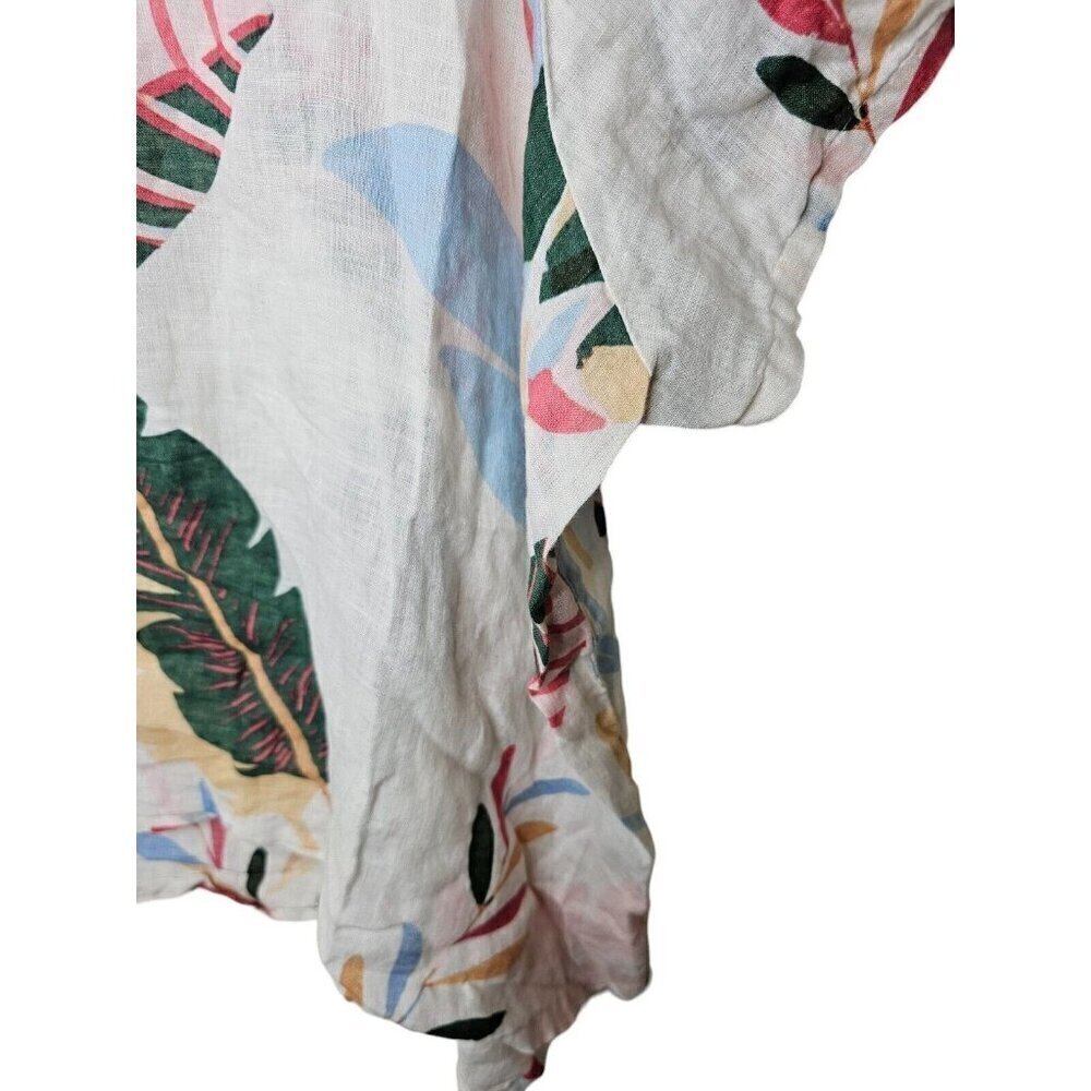 Cynthia Rowley Plus 3X Linen Blouse Top White Floral Leaf Print Tunic - Picture 5 of 8